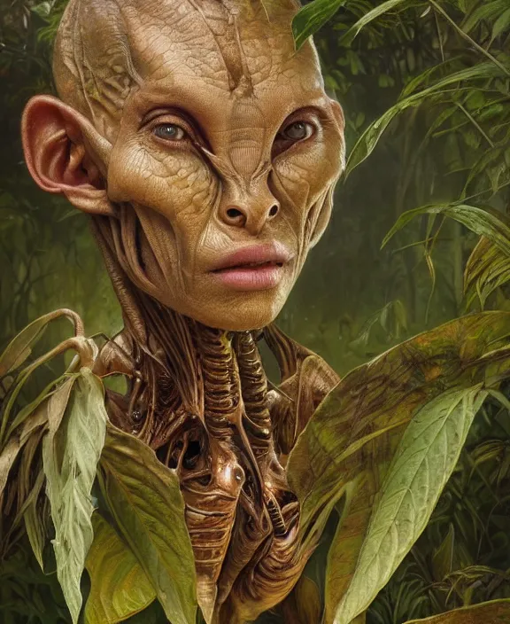 Prompt: intricate earth - toned portrait of a disturbing alien insect creature, mottling coloring, adorable, childlike, overgrown jungle environment, ultra realistic, concept art, maximalist, photorealistic, octane render, 8 k, unreal engine. art by christopher marley and artgerm and greg rutkowski and alphonse mucha