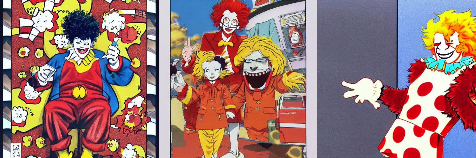 Prompt: Ronald McDonald, by Keisuke Itagaki, color spread