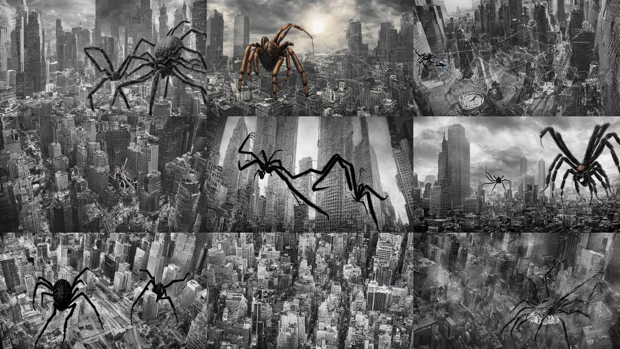 Prompt: giant arachnids attacking the city, photography, realistic