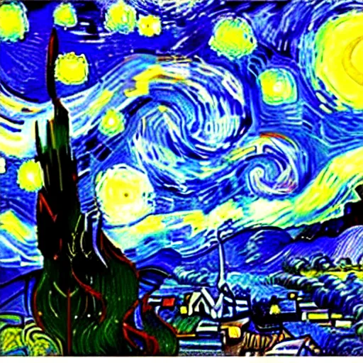 Image similar to starry night by vincent van gogh