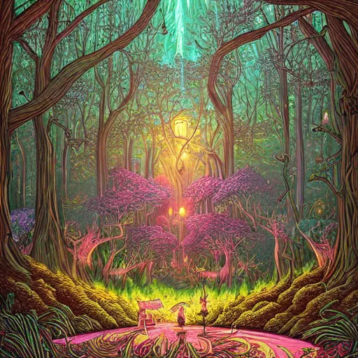 Prompt: Magical fairy forest by Dan Mumford