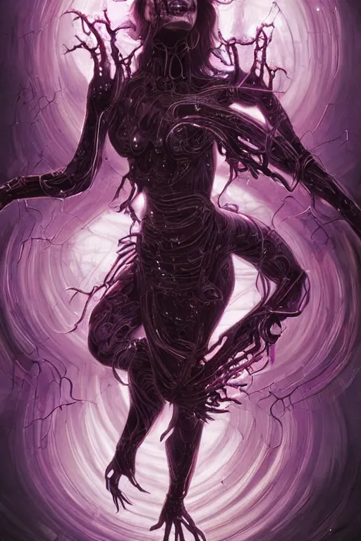 Image similar to comic art,Sprial, a female six-armed Mutate and Cyborg Sorcereress dancing in the air,beautiful and terrifying,melting,full character design,8k,by Stanley Artgermm,Tom Bagshaw,Travis Charest,Carne Griffiths,Ron English,Linsey Levendall,trending on DeviantArt,face enhance,hyper detailed,minimalist,full of colour,cinematic,dynamic lighting