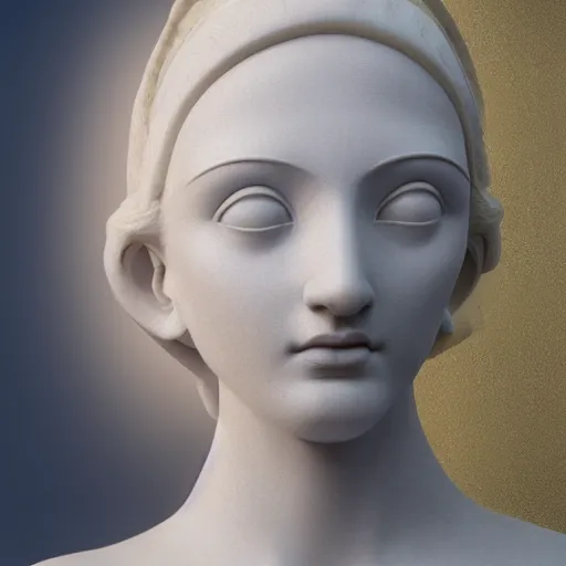 Prompt: a 3 d render of a goddess made from marble in the style of constantin brancusi, wes anderson, portrait, kawaii, pastel colors, octane render, digital painting, details, unreal engine, museum piece, long hair, beautiful