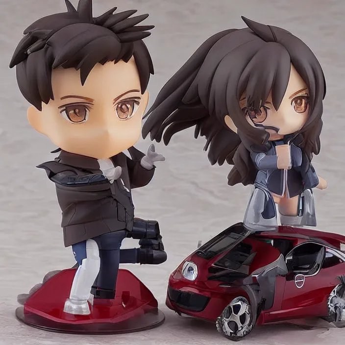 Image similar to a anime nendoroid of elon musk, car tesla 3, figurine, product photo, detailed