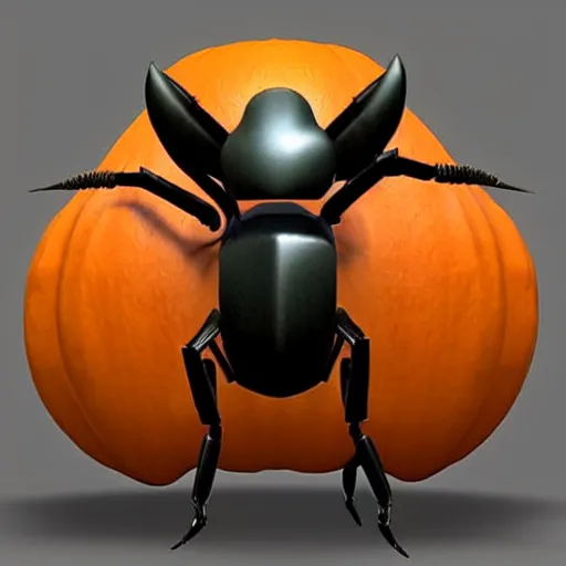 Prompt: A pokemon that looks like a stag beetle,body like a pumpkin，Trending on art station. Unreal engine.