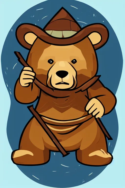 Image similar to Portrait of a bear that is a wizard casting a spell , wizard, medieval, sticker, colorful, casting epic spell, magic the gathering artwork, D&D, fantasy, artstation, heroic pose, illustration, highly detailed, simple, smooth and clean vector curves, no jagged lines, vector art, smooth