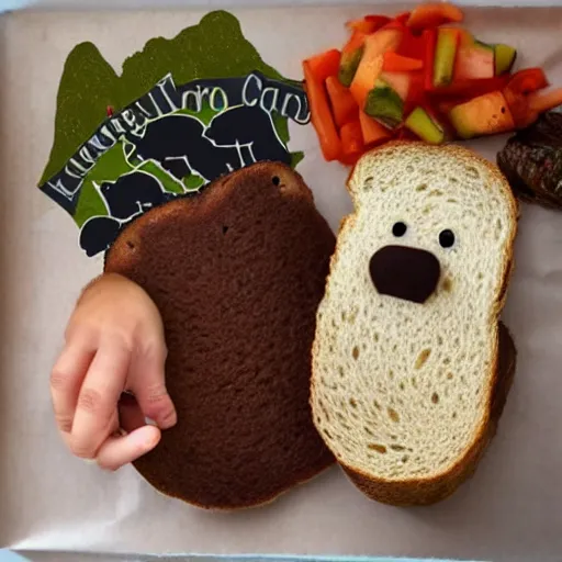 Prompt: two bears making sandwiches