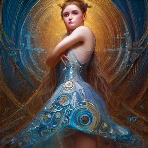 Prompt: hyperdetailed robotic ballerina with blue human eyes, human eyes, symetry, golden ratio, intricate, detailed, volumetric lighting, scenery, digital painting, highly detailed, artstation, sharp focus, illustration, artstation, art by artgerm and greg rutkowski and alphonse mucha