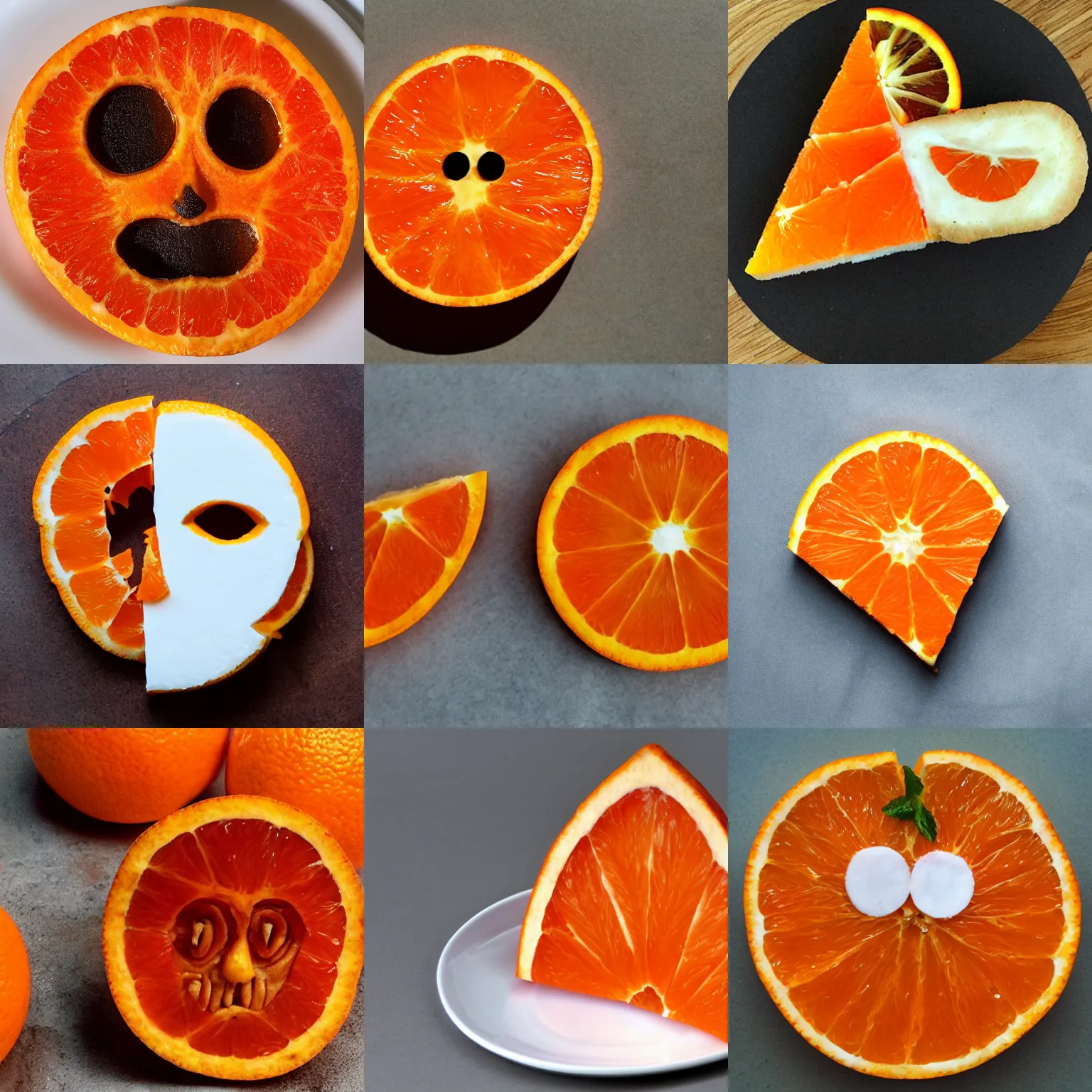 Prompt: orange slice with a human face