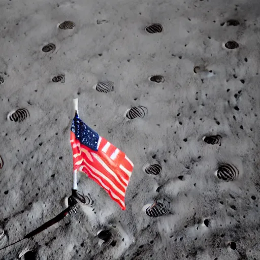 Prompt: Teddy bears holding a flag on the moon, photorealistic