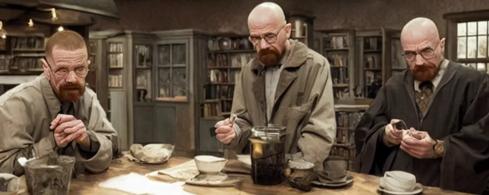 Prompt: walter white teaching harry potter to cook meth, hd, photorealistic, cinematic