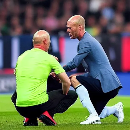 Image similar to Ten Hag crying at the feet of the god Ronaldo begging for forgiveness for losing the league, hyper realistic, 8k, cinematic