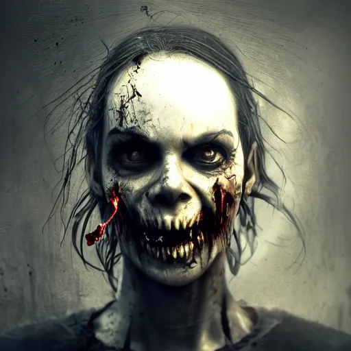 Image similar to angry zombie without eyes, full body portrait, empty bloody - black eyesockets, horror core, apocalyptic, feeling of grimdark, sharp focus, fiction, hyper detailed, digital art, trending in artstation, cinematic lighting, studio quality, smooth render, unreal engine 5 rendered, octane rendered, art style and nixeu and wlop and krenz cushart