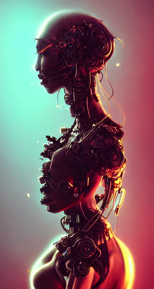 Prompt: soft lustrous ebony dark biotech raver gothic cyborg gutter punk, earbuds, golden ratio, details, scifi, fantasy, cyberpunk, intricate, decadent, highly detailed, digital painting, octane render, artstation, concept art, smooth, sharp focus, illustration, art by artgerm, loish, wlop