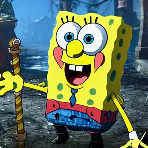 Image similar to Spongebob in The Witcher 3, gameplay, 8k, HD