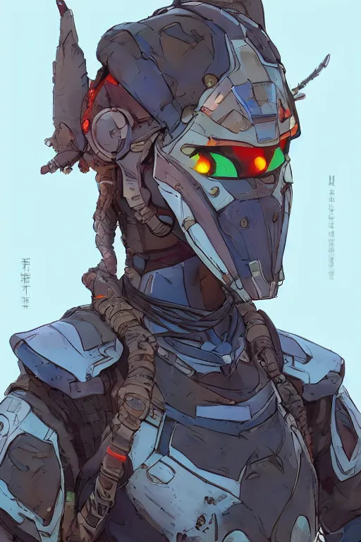 Image similar to combination suit armor aloy horizon forbidden west horizon zero dawn robot ninja mask helmet backpack tribal, gta 5 comics, official fanart behance hd artstation by jesper ejsing, by rhads, makoto shinkai and lois van baarle, ilya kuvshinov, ossdraws