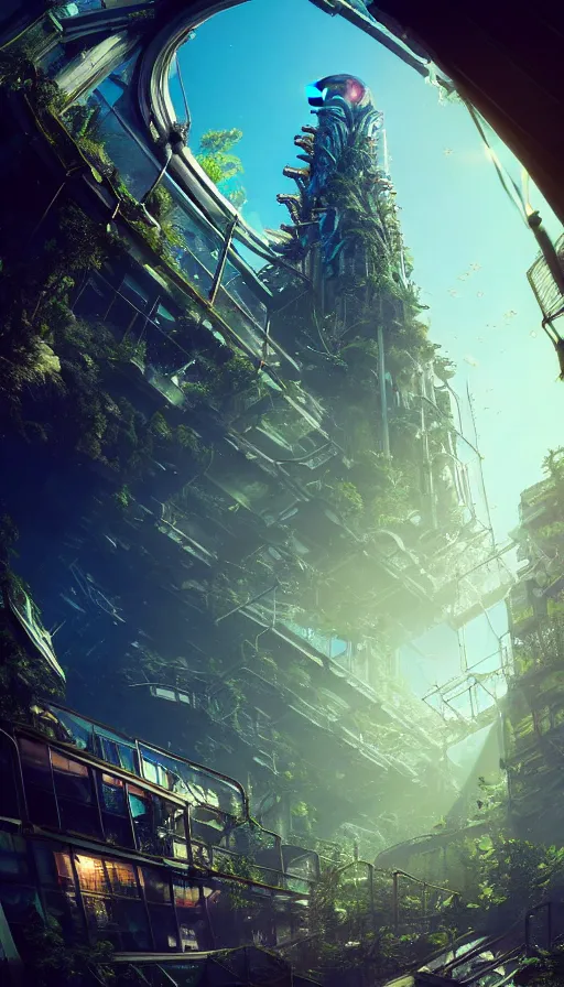 Prompt: a beautiful hyperdetailed skyscraper!!! made of aquarium!!! industrial architecture abandoned city nature by neil blevins, apocalyptic sunlight retrowave made of glass fisheye futuristic forest wilderness bioshock alien sci - fi, archdaily, wallpaper, highly detailed, trending on artstation.