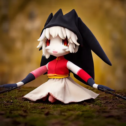 Prompt: cute fumo plush of a ram girl casting a summoning spell, witch, focus, bokeh, vray