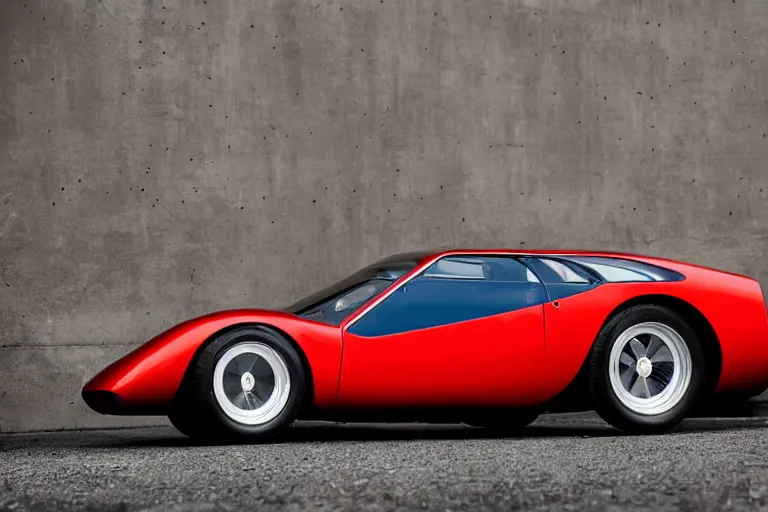 Image similar to designed by Giorgetto Giugiaro stylized poser of a single 1933 Miura, BMW M1, Mclaren F1, Delorean, neon lights, ektachrome photograph