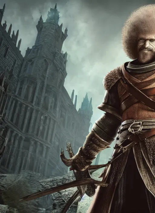 Image similar to portrait cleric bob ross in darksouls universe in anor londo, studio lights, 8 k hd.