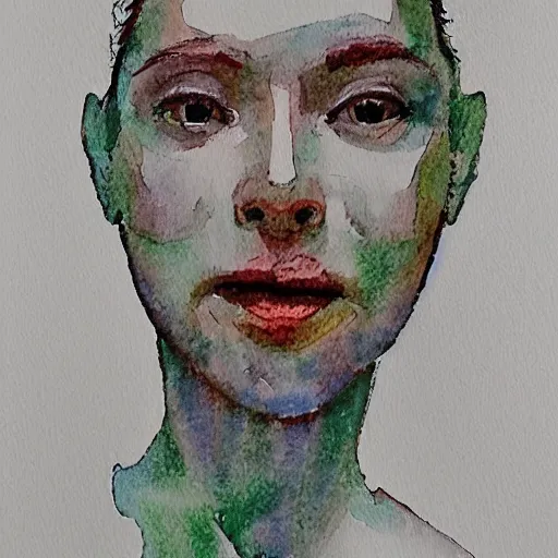 Prompt: an AI's rendition of a computers self image, water color