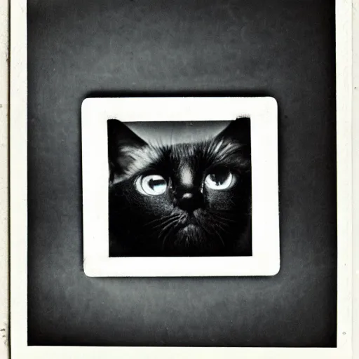 Prompt: black cat in a rollercoaster. polaroid. bleak.