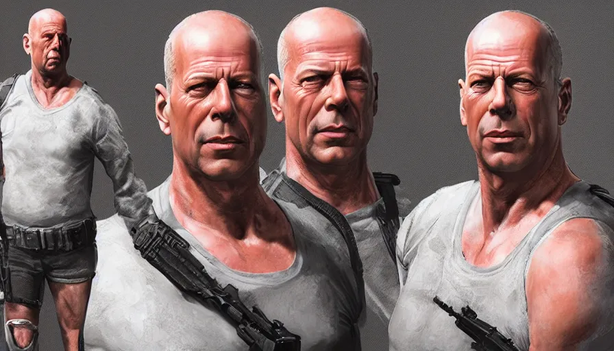 Image similar to bruce willis hand painted figurine set, hyperdetailed, artstation, cgsociety, 8 k