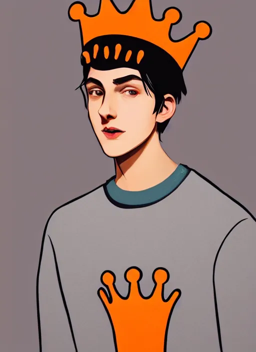 Image similar to portrait of teenage jughead jones wearing a light grey crown, crown, hamburger background, eyes closed, crown, black hair, orange, intricate, elegant, glowing lights, warm lighting, highly detailed, digital painting, artstation, concept art, smooth, sharp focus, illustration, art by wlop, mars ravelo and greg rutkowski