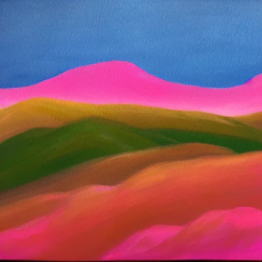 Prompt: a high quality painting of pink hills and pink sky