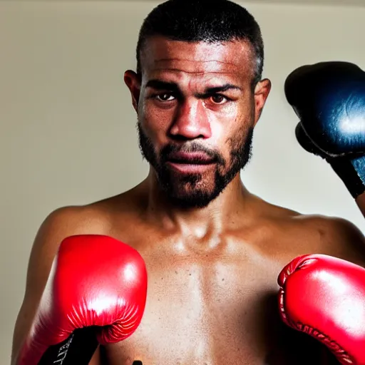 Image similar to close up portrait of boxer after boxing with brews blood sweating, photography photojournalism, very grainy image 120mm lens close up portrait