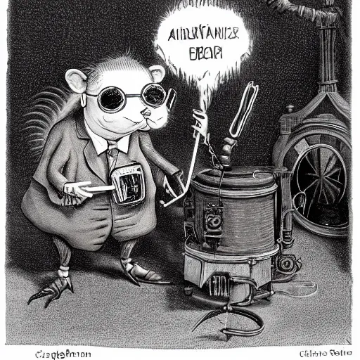 Prompt: a rat with steampunk googles, by Charles Addams