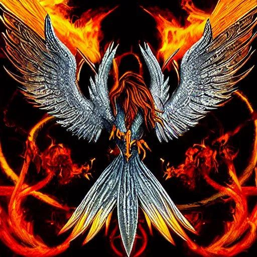 Prompt: “ rising phoenix ” metal album cover, highly detail, high resolution