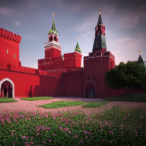 Image similar to a big cotton plant in Red Square Kremlin, horrifying dynamic lighting, cinematic, extremely high detail, photo realistic, cinematic lighting, post processed, concept art, artstation, matte painting, unreal engine 8k