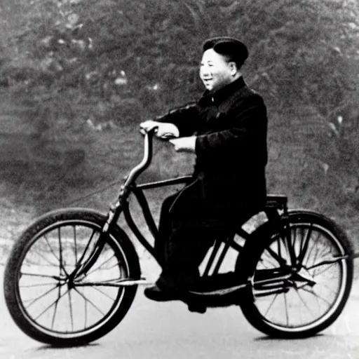Prompt: photo of chairman mao riding a bike