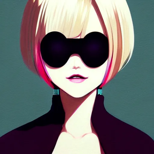 Image similar to urban girl fanart with black facemask, blond bob haircut, muted colors, matte print, pastel colors, ornate, digital art, cute smile, digital painting, fan art, elegant, pixiv, by ilya kuvshinov, by studio ghibli