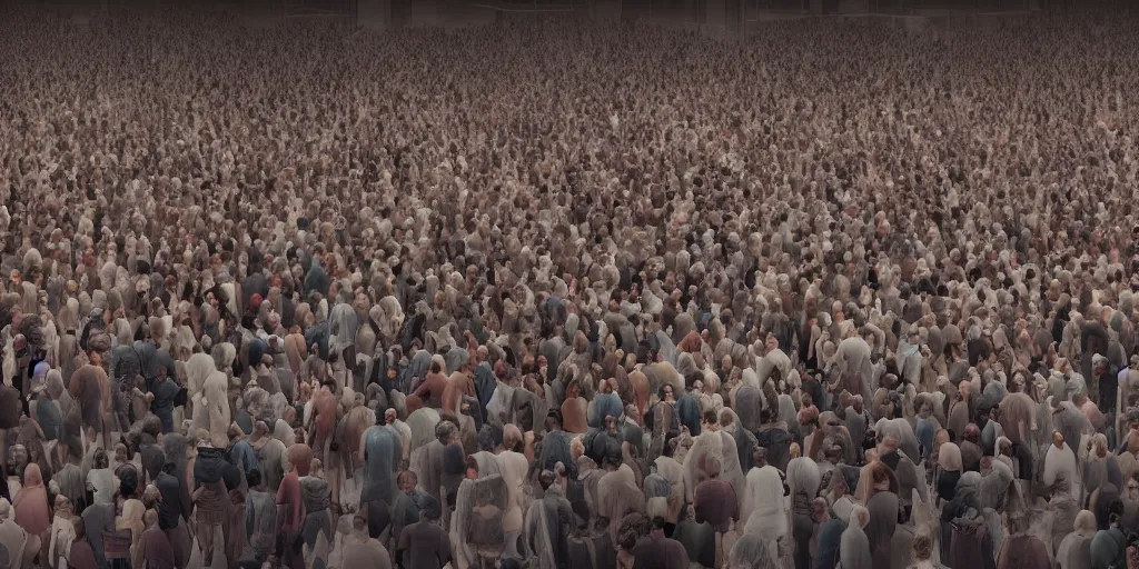 Prompt: realistic cinematic views of a crowd of anonymous with blurred face, hyper detailed, hyper realistic, digital painting, 8k, 35mm film grain, octane render