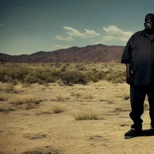 Prompt: biggie smalls in breaking bad 4 k, epic, cinematic, focus, movie still, fantasy, serious, extreme detail, atmospheric, dark colour, sharp focus