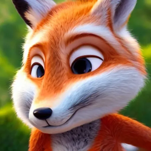 Image similar to anthropomorphic female fox with short white fur covering her body in the style of zootopia