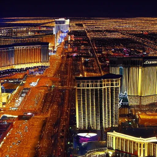 Prompt: The Las Vegas strip at night from above, by Caravaggio