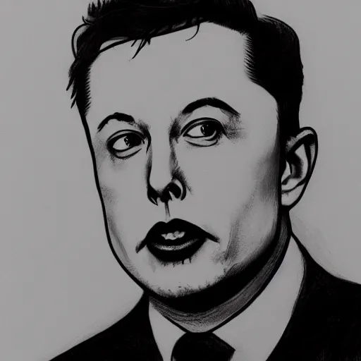 Image similar to a graphite sketch of a poorly drawn Elon Musk