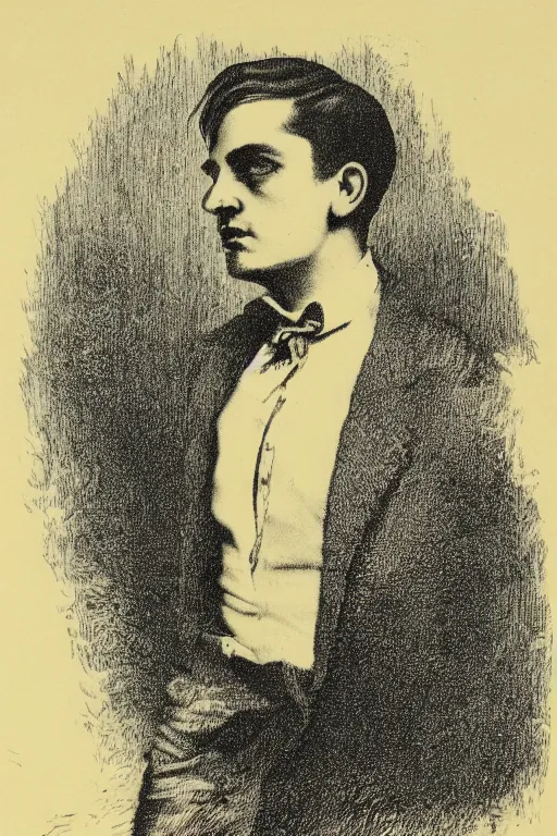 Image similar to portrait of G-Eazy, Gustave Dore lithography