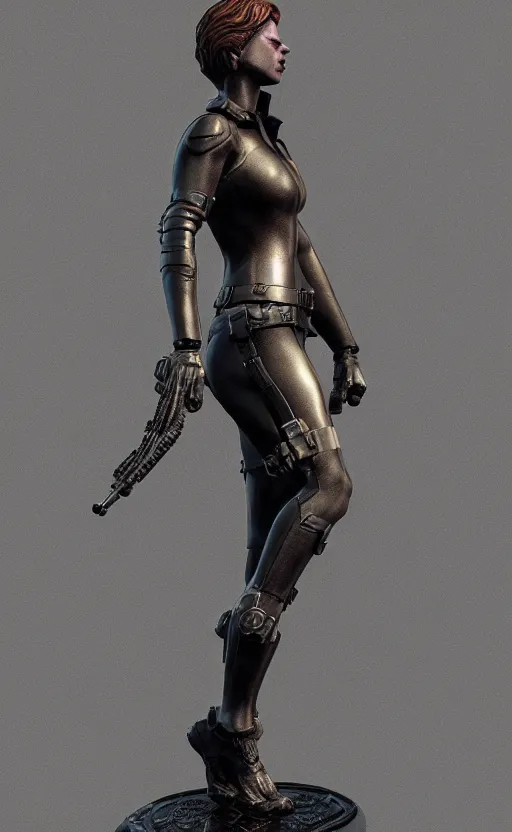 Image similar to black widow, bronze statue, unreal engine, high detailed