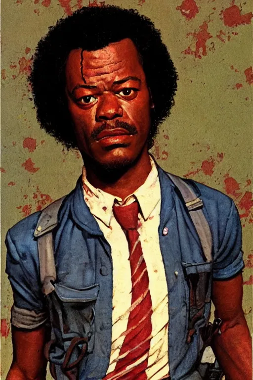 Image similar to Jules Winnfield from Pulp Fiction painted by Norman Rockwell