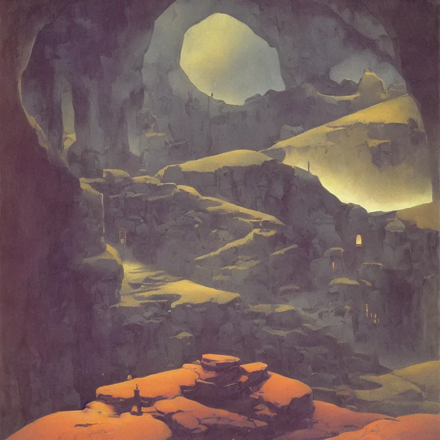 Image similar to a detailed oil painting of dark eerie ominous cave, prison cell, by nicholas roerich, by frank frazetta, by hans emmenegger, by bruce pennington, by eyvind earle, moisture, grainy, highly detailed, realistic, outline, line,