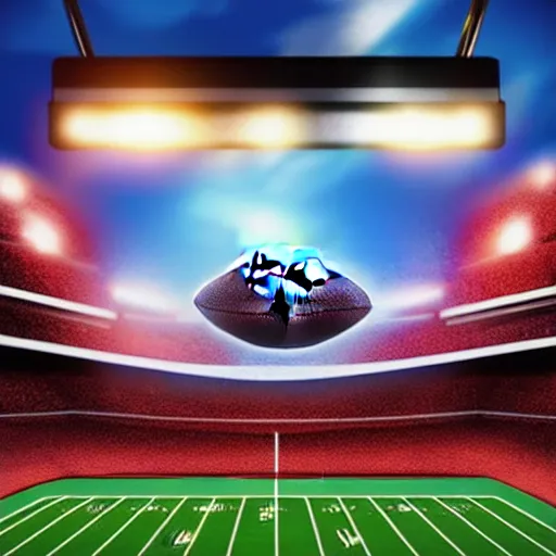 Prompt: nft card with a football on a football field with stadium light, epic, high realistic