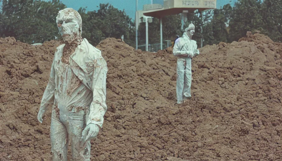 Image similar to 7 0 s movie still of a man made of dirt the hospital, cinestill 8 0 0 t 3 5 mm eastmancolor, heavy grain, high quality, high detail