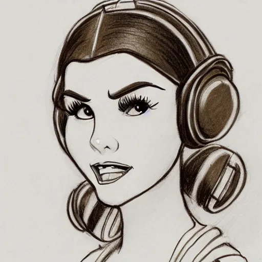 Image similar to milt kahl pencil sketch of victoria justice as princess leia