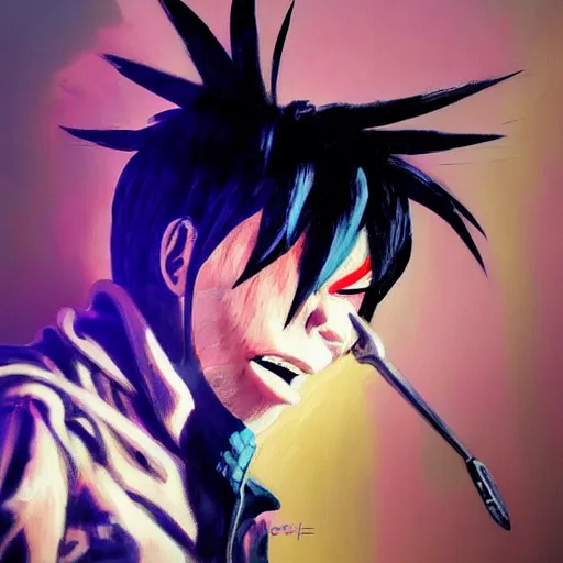 Prompt: high quality high detail painting of gorillaz noodle by ashley wood, hd, photorealistic lighting, vivid colors