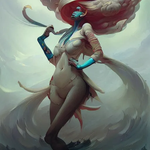 Image similar to A painting in the style of Peter Mohrbacher and in the style of James Jean.