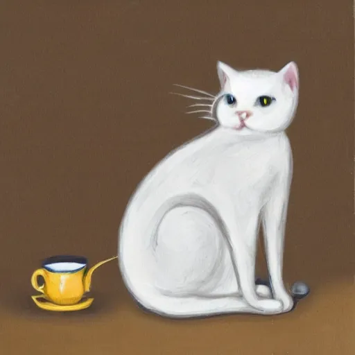 Image similar to a white cat is pouring tea